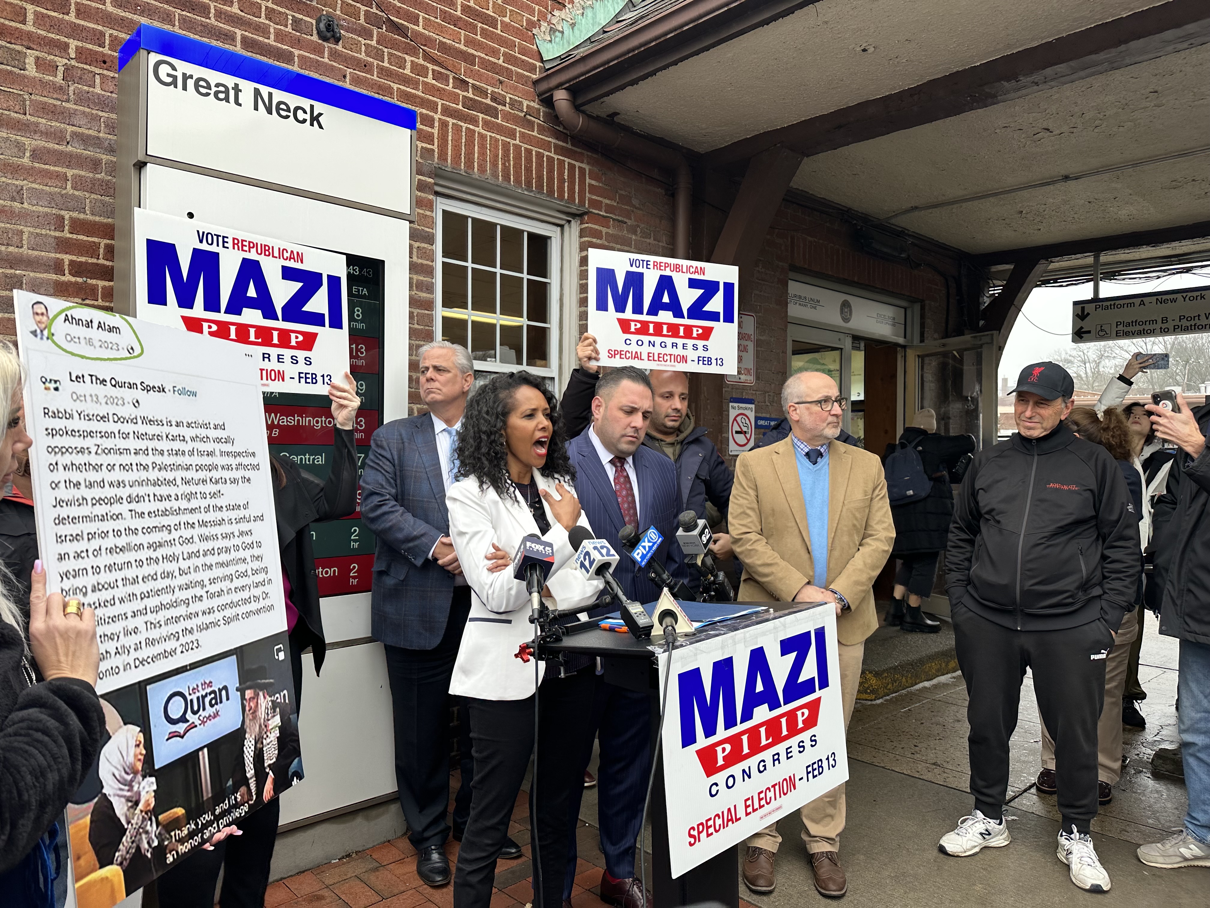 GOP House candidate Mazi Pilip accused former Rep. Tom Suozzi of being linked to a person Pilip says is antisemitic.