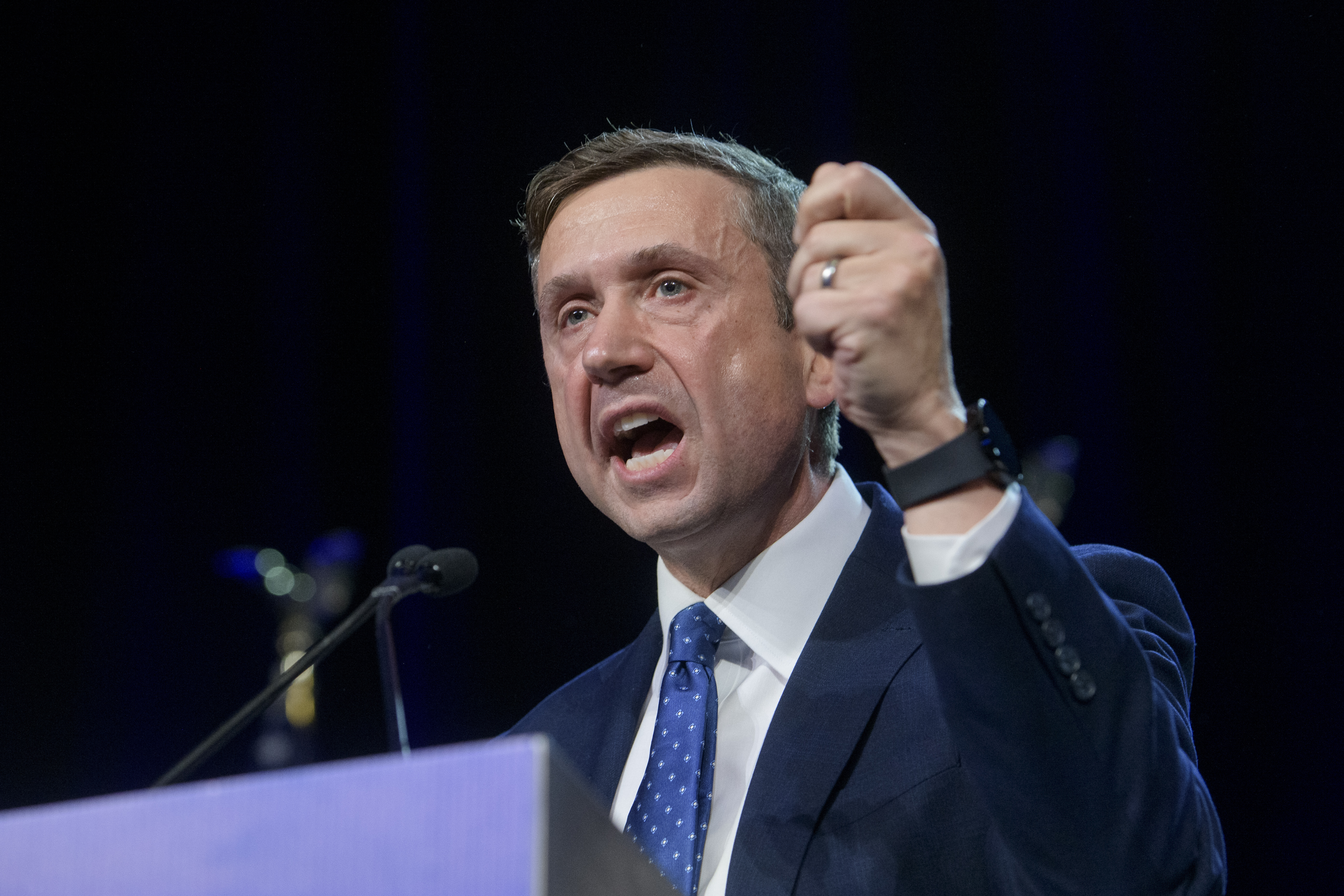 Democratic National Committee Chairman Ken Martin speaks after winning the vote at the Democratic National Committee Winter Meeting in National Harbor, Maryland on Feb. 1, 2025.