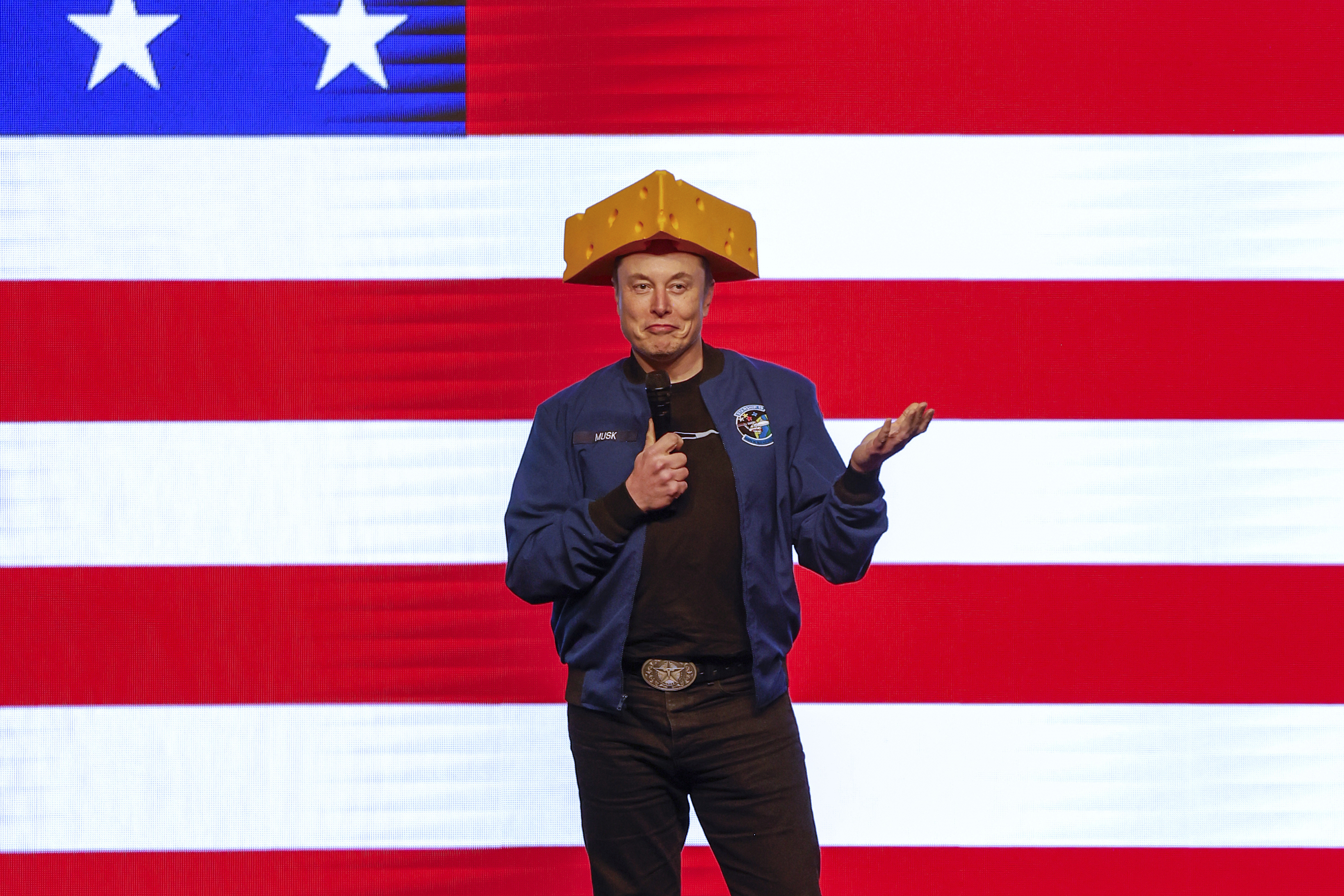 Elon Musk speaks at a town hall in Green Bay, Wisconsin, March 30, 2025, ahead of the state’s Supreme Court election.