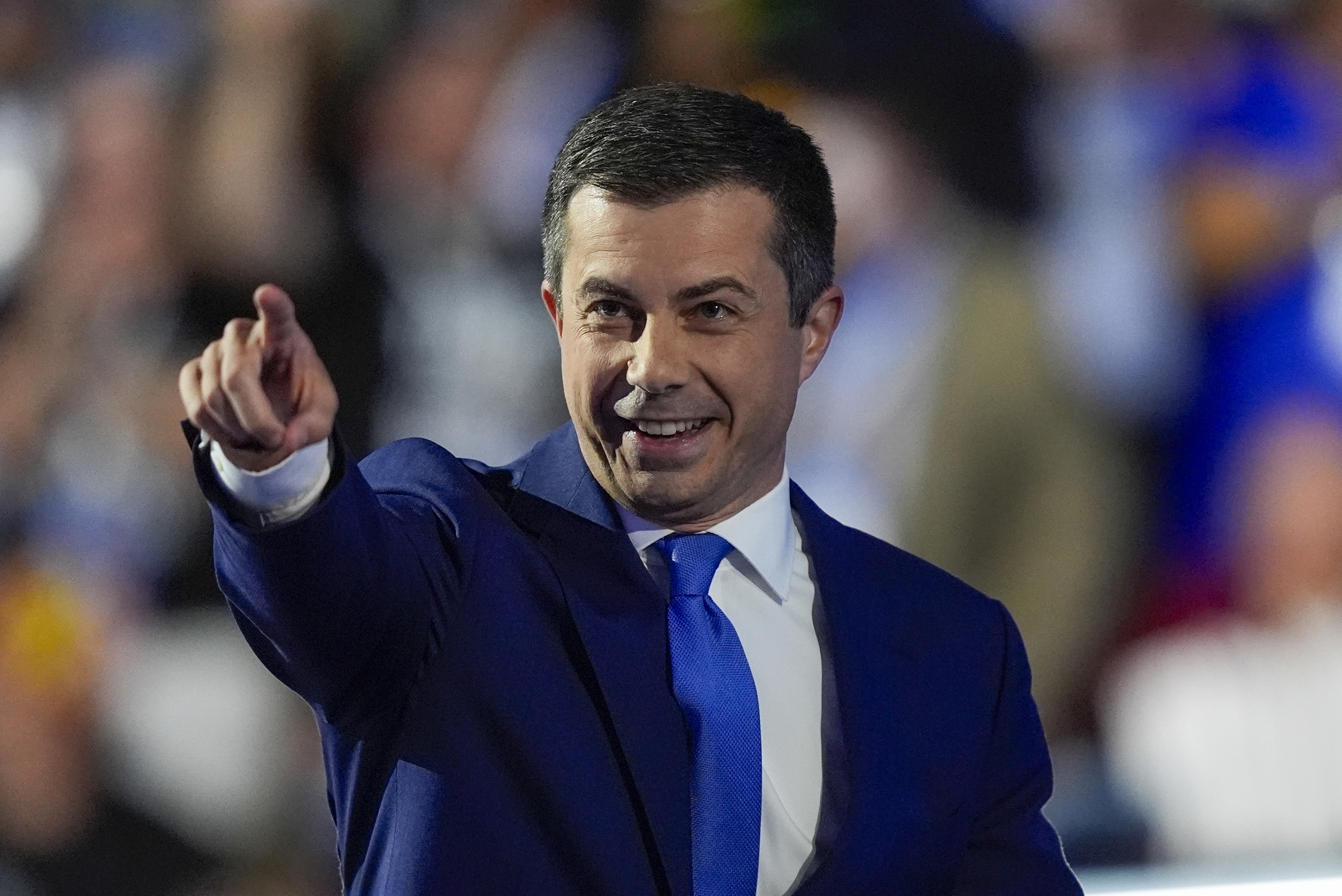 Transportation Secretary Pete Buttigieg speaks on Aug. 21 during the Democratic National Convention in Chicago.