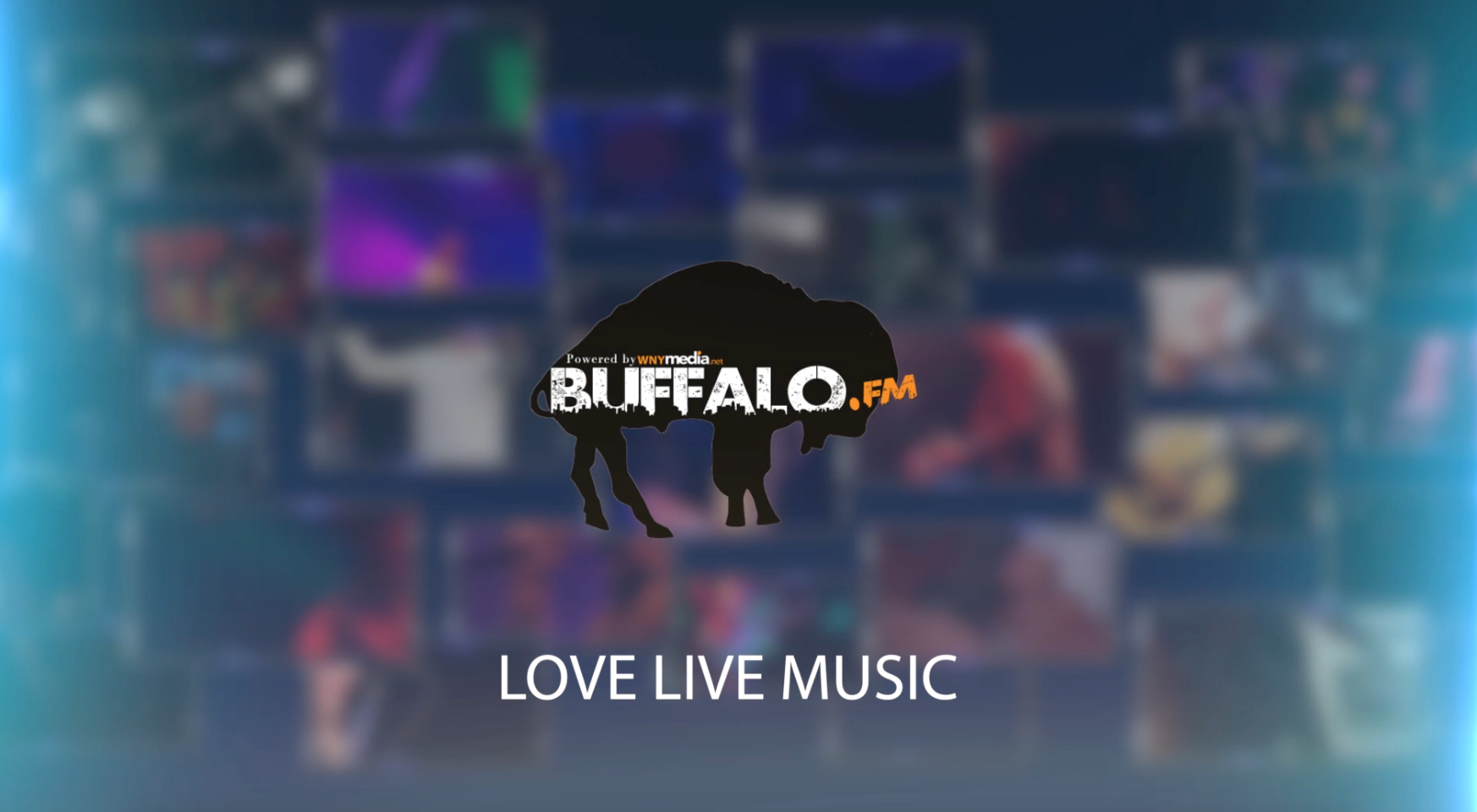 Buffalo FM logo and WNYmedia branding over a blurred live music background.