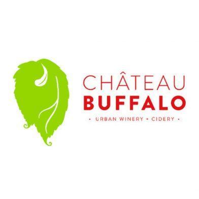 Green leaf icon and red text reading “CHÂTEAU BUFFALO” on a white background.