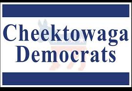 Cheektowaga Democrats banner with blue text on white background