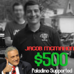 Graphic shows Jacob McMahon, a $500 amount, and a portrait-style figure.