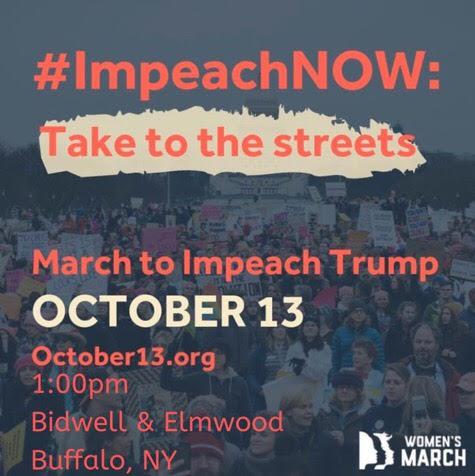 Protest flyer reading “#ImpeachNOW: Take to the streets” with date and location details.