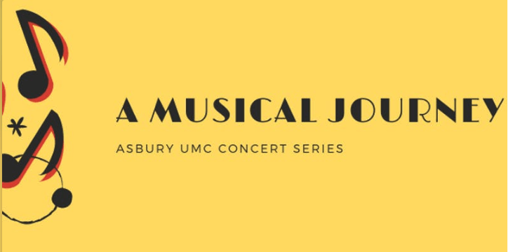 Yellow banner with musical-note graphic and text reading “A Musical Journey” and “Asbury UMC Concert Series.”