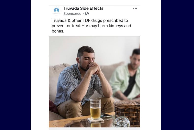 Screenshot showing a social post titled “Truvada Side Effects” with a photo of two men.
