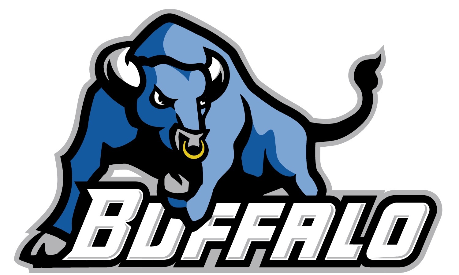 Blue and black bull mascot with the word “BUYRATHO” beneath it