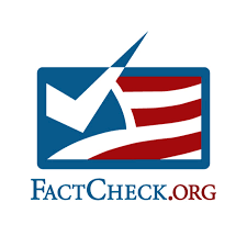Blue and red FactCheck.org logo with check mark and stylized flag