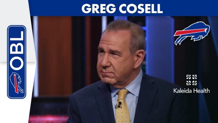 Greg Cosell on-screen with Buffalo Bills and Kaleida Health logos