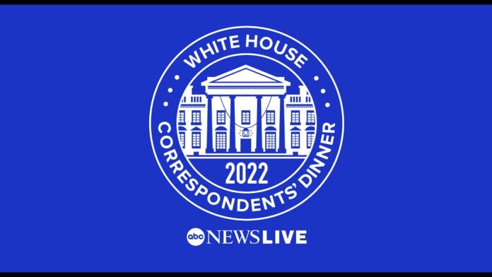 Blue background with White House Correspondents' Dinner 2022 seal and ABC News Live text