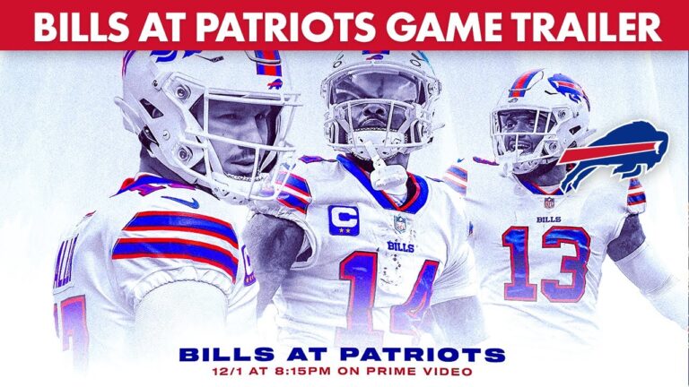 Three Buffalo Bills players in white uniforms with a Bills logo and event text.