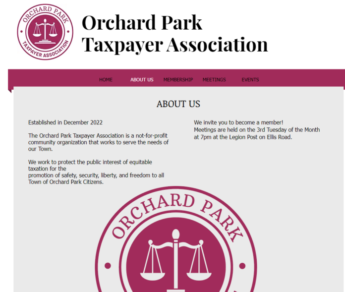 Orchard Park Taxpayer Association website page with an About Us section.