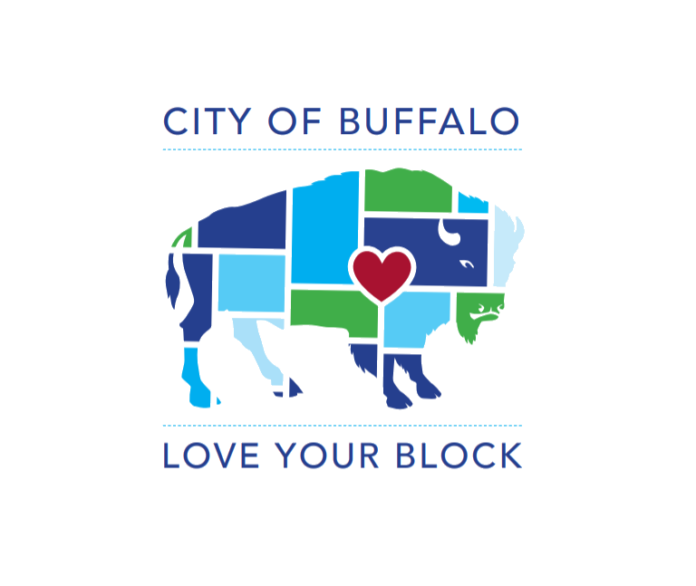 “City of Buffalo” and “Love Your Block” with a colored Buffalo map and heart icon.