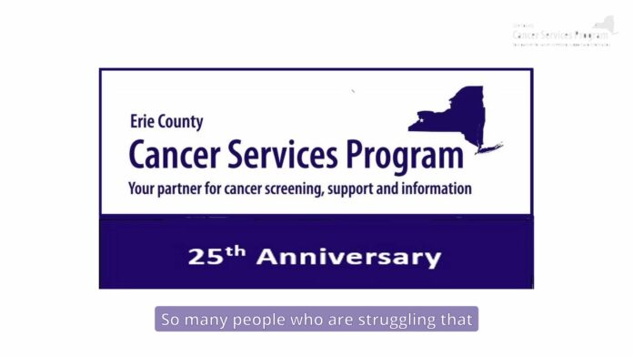 Erie County Cancer Services Program sign with 25th Anniversary text.
