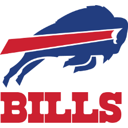 Blue buffalo charging logo above red 'BILLS' text