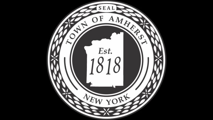 Circular seal reading “Seal of Town of Amherst” with “Est. 1818”