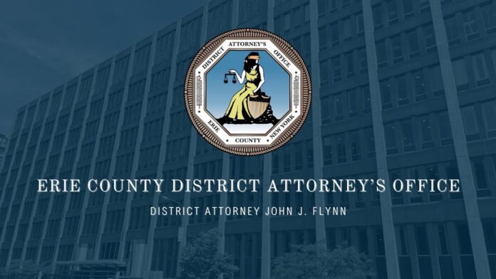 Exterior of a government building with the Erie County District Attorney’s Office seal and text.