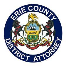 Circular seal reading “Erie County District Attorney” with colorful state and scales imagery