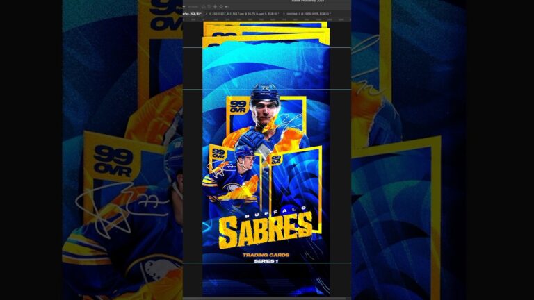 Digital hockey trading card poster featuring a player and large text “SABRES.”