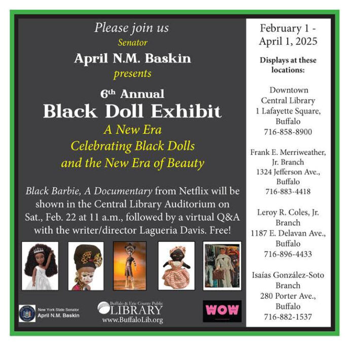Flyer for “A New Era” Black Doll Exhibit with dates February 1–April 1, 2025