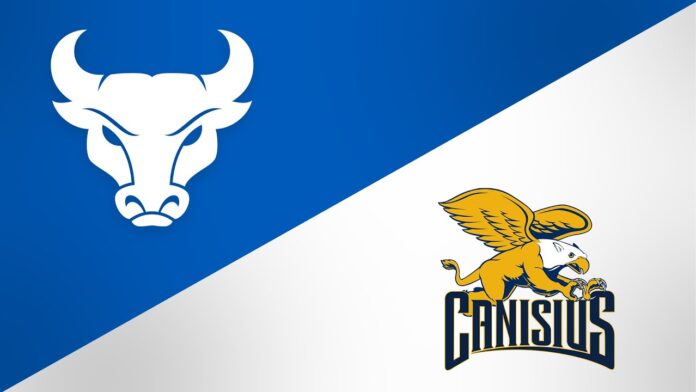 Blue and white matchup graphic with a bull icon and Canisius Golden Griffin logo.