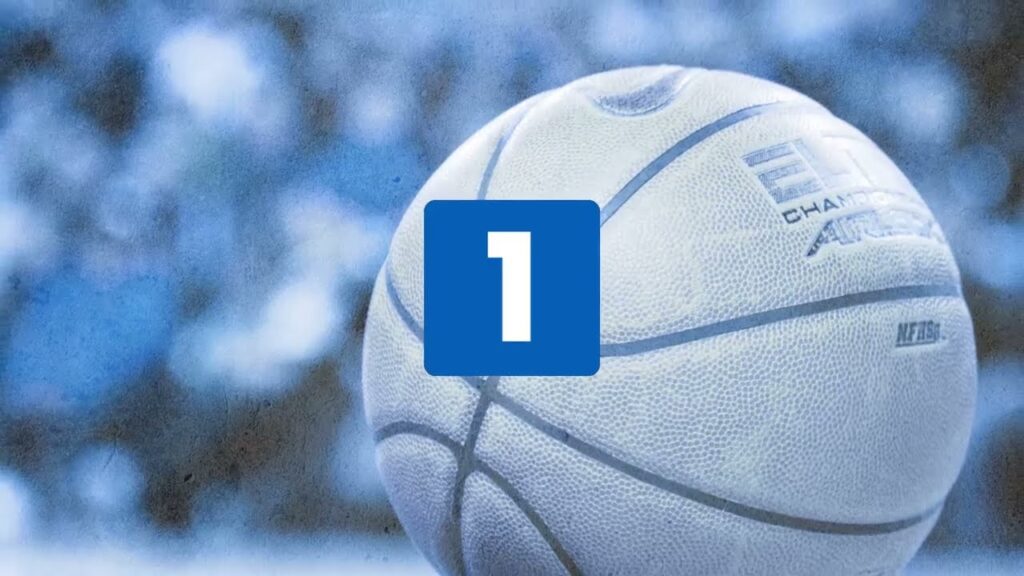 White football with blue number 1 overlay on a blurred blue background.