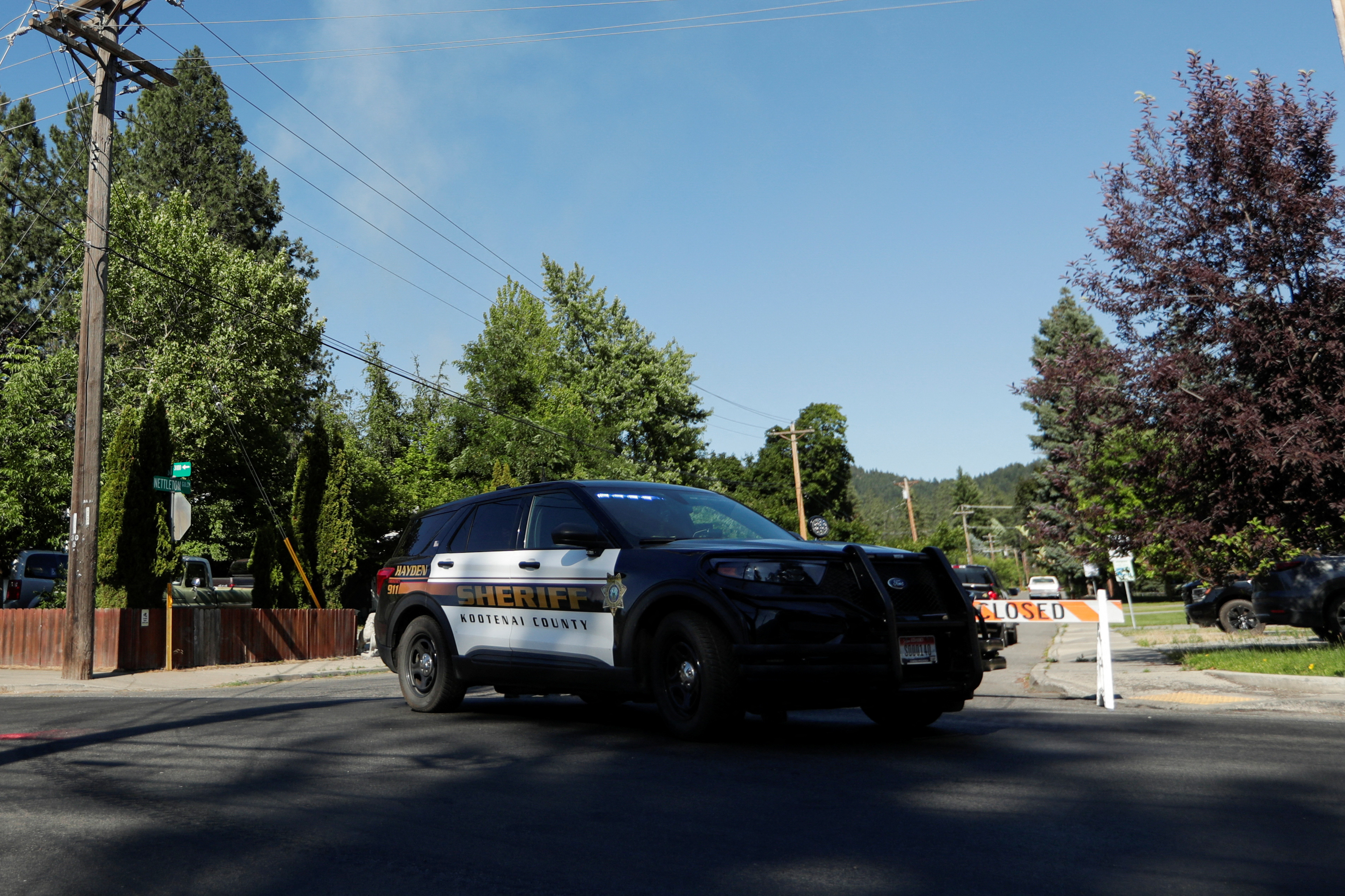 Sheriff's vehicle blocks a road